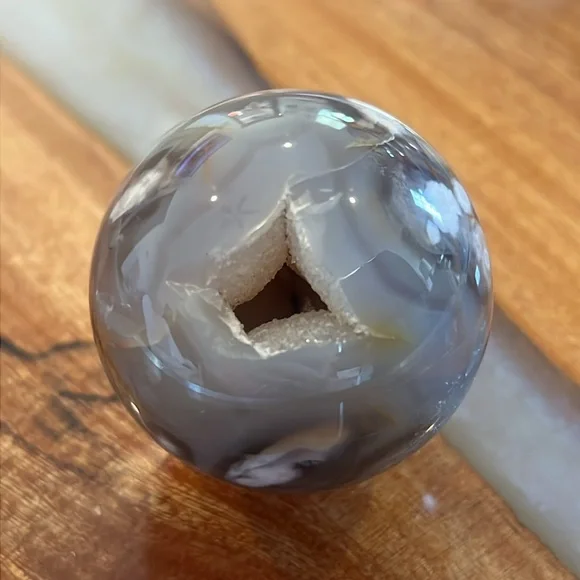 Black Flower Agate Gemstone/ Crystal Sphere NWOT